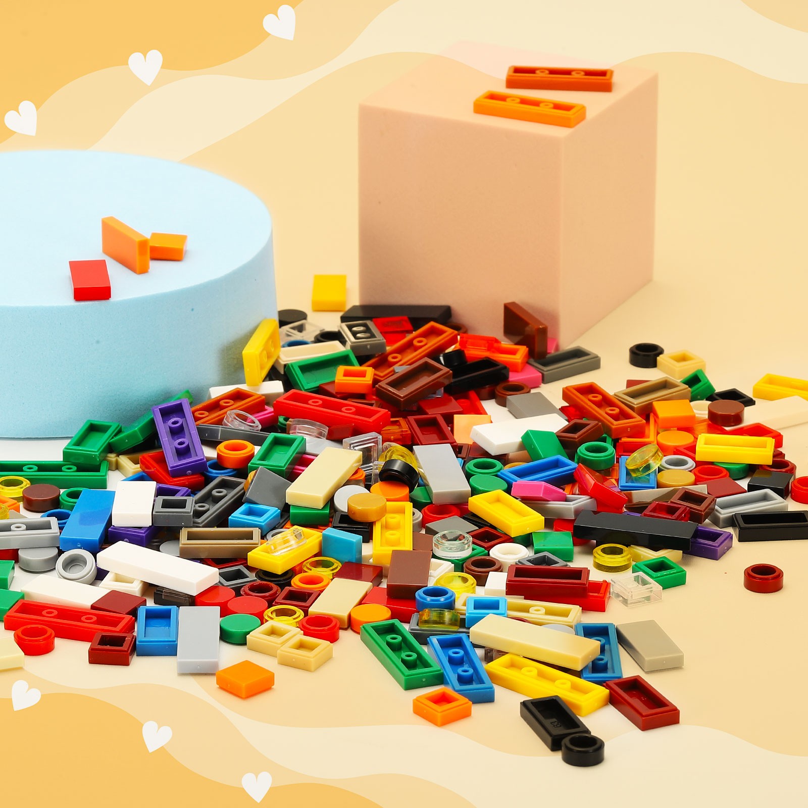 370 Pcs 1x2 Square Orange Flat Blocks Bulk for Building Floor