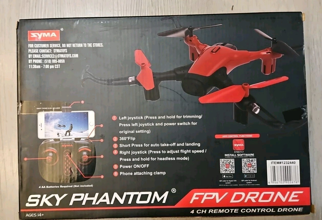 SKY PHANTOM FPV 4 CH REMOTE CONTROL DRONE (RED / AGES 14+)NIB