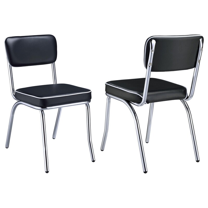 Coaster Retro Dining Side Chair in Black and Chrome (Set of 2)