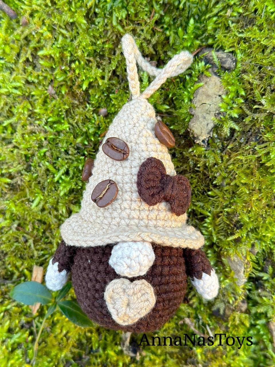 Coffee gnome keychain, Crochet PDF pattern gnome with coffee beens