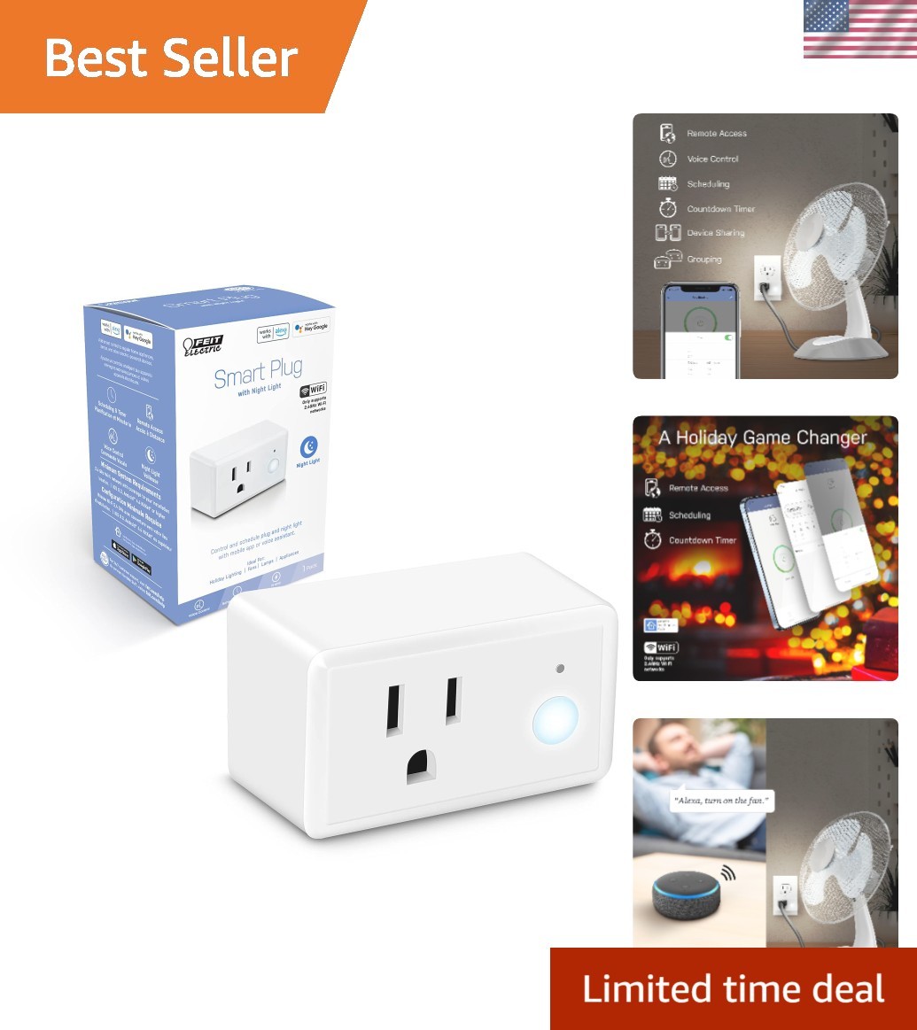 Compact Smart Plug - Voice Controlled Wi-Fi Socket with Built-In Night Light