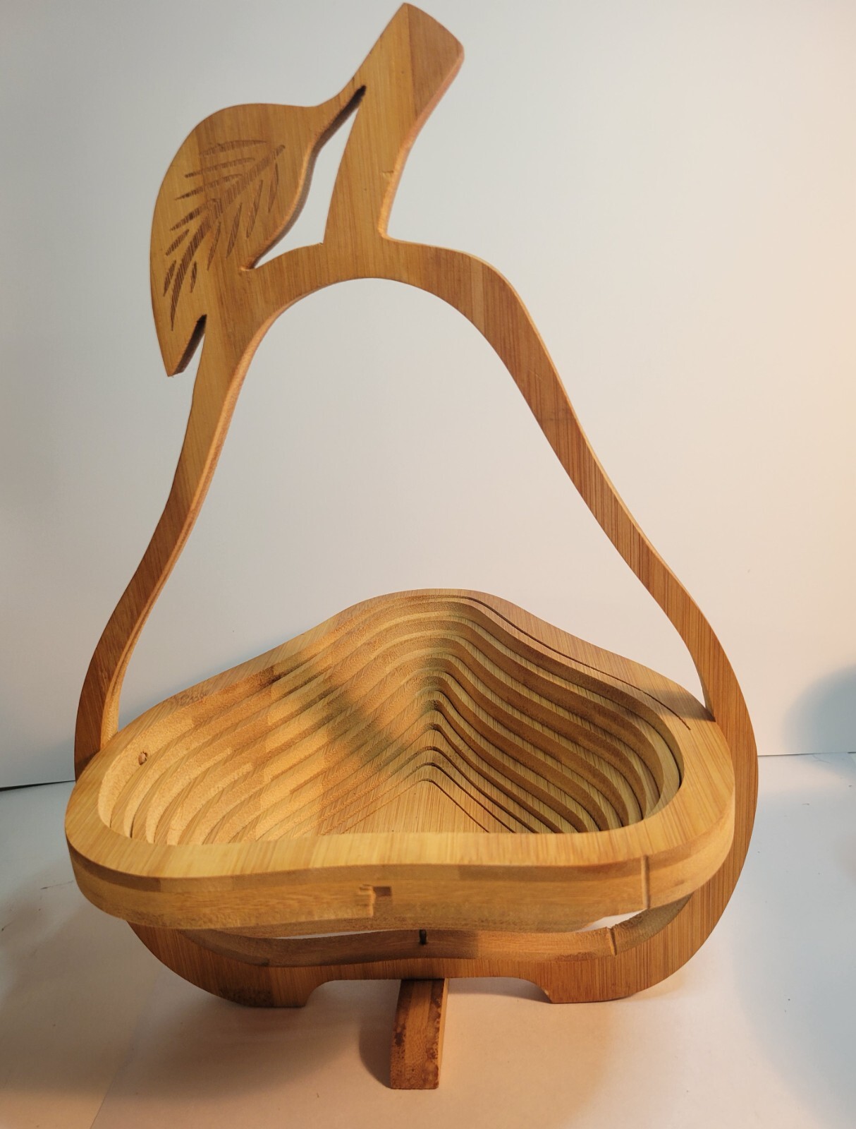 Wood Fruit Basket & Folding Collapsible Trivet Pear Shaped