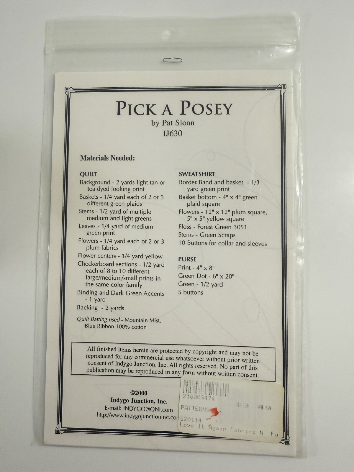Pick A Posey Quilt Pattern 52" x 52" by Pat Sloan