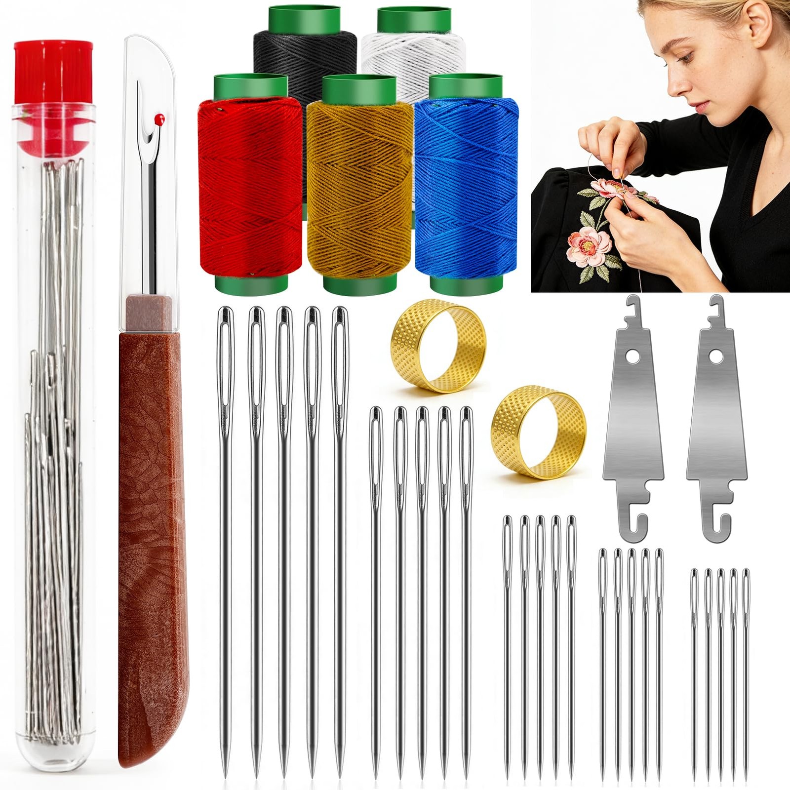 Sewing Set 36 Pcs Big Eye Steel Needles Kit 25 Needles Seam Ripper Beginner