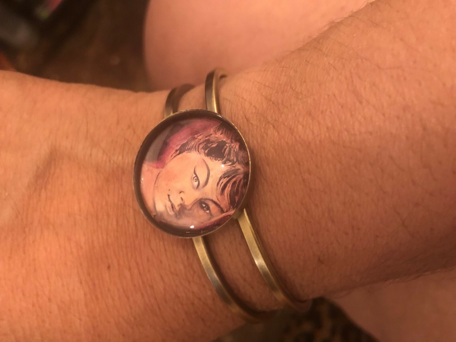 Retro Soul handpainted Etta James 2-Row Vintage Hinged Cuff Bracelet