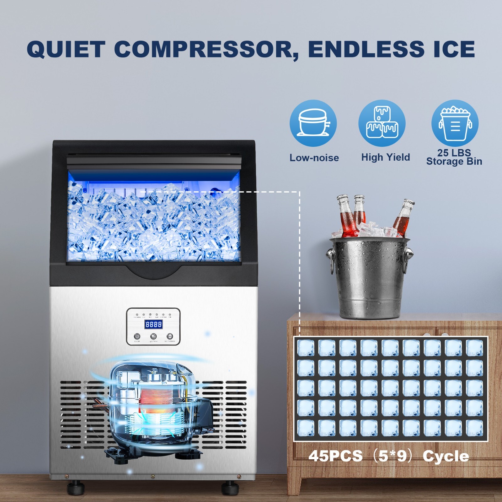 110lbs Stainless Steel Restaurant Commercial Air Cooled Ice Maker Cube Machine