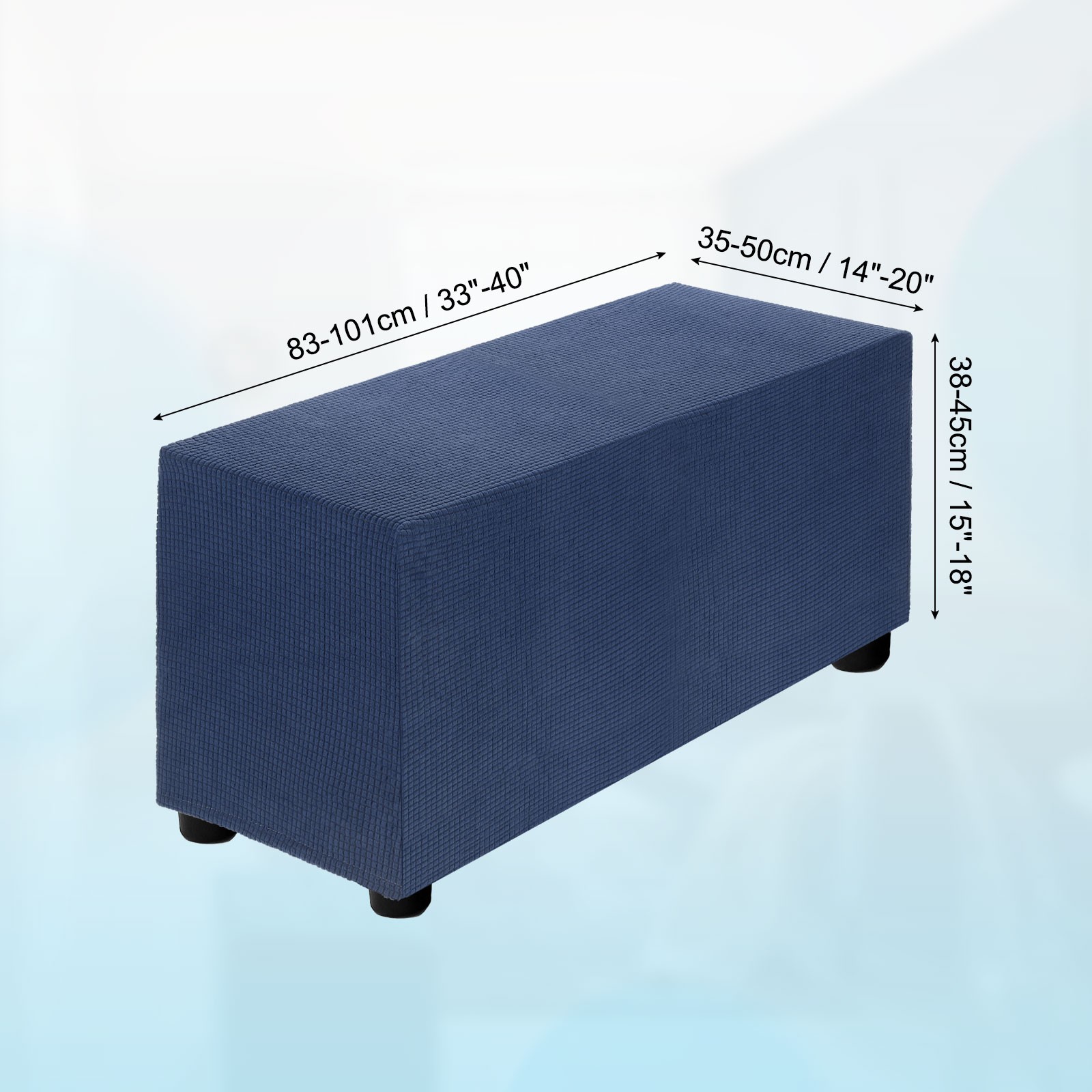 Stretch Ottoman Cover Rectangular Fit Length 33"-40", Medium, Navy