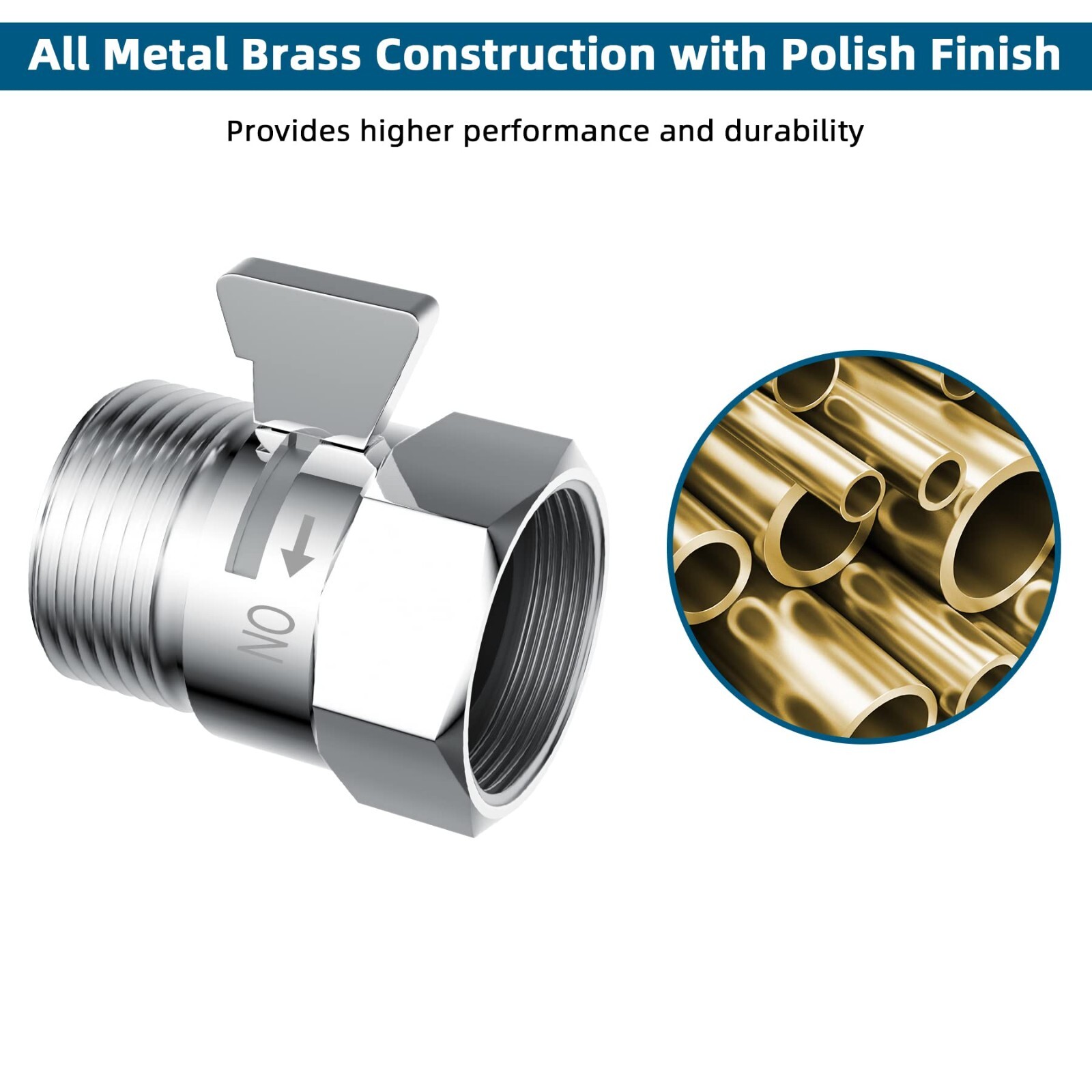 All Metal Shower Head Flow Control Valve G1/2 Brass Shut-off Valve with Handle