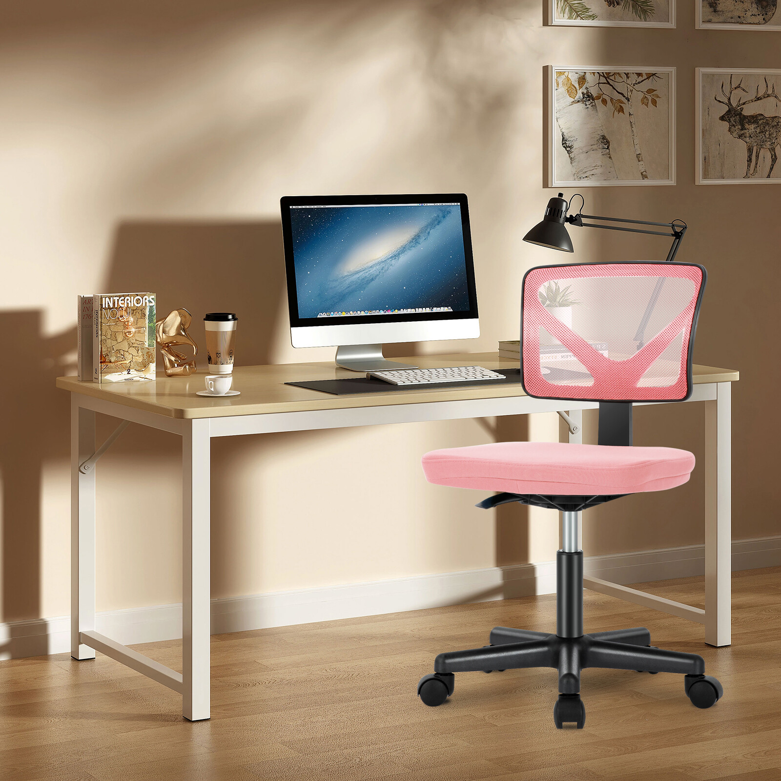 Mesh Office Chair Adjustable Height Padded Seat Desk Chairs Mid-Back Swivel