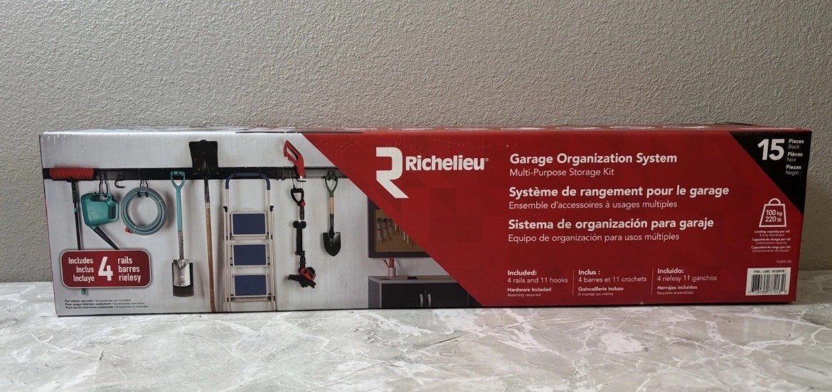 Richelieu 15 Piece Garage Organization System 4 Rails 11 Hooks