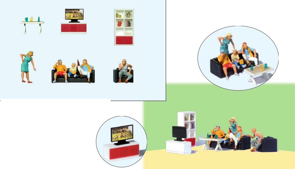 Preiser 10649 HO Family Watching TV Figures with Accessories