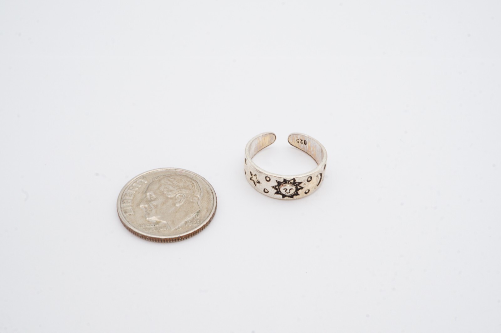 Sterling Silver 925 Sun Moon Stars Toe Ring Size 2.75