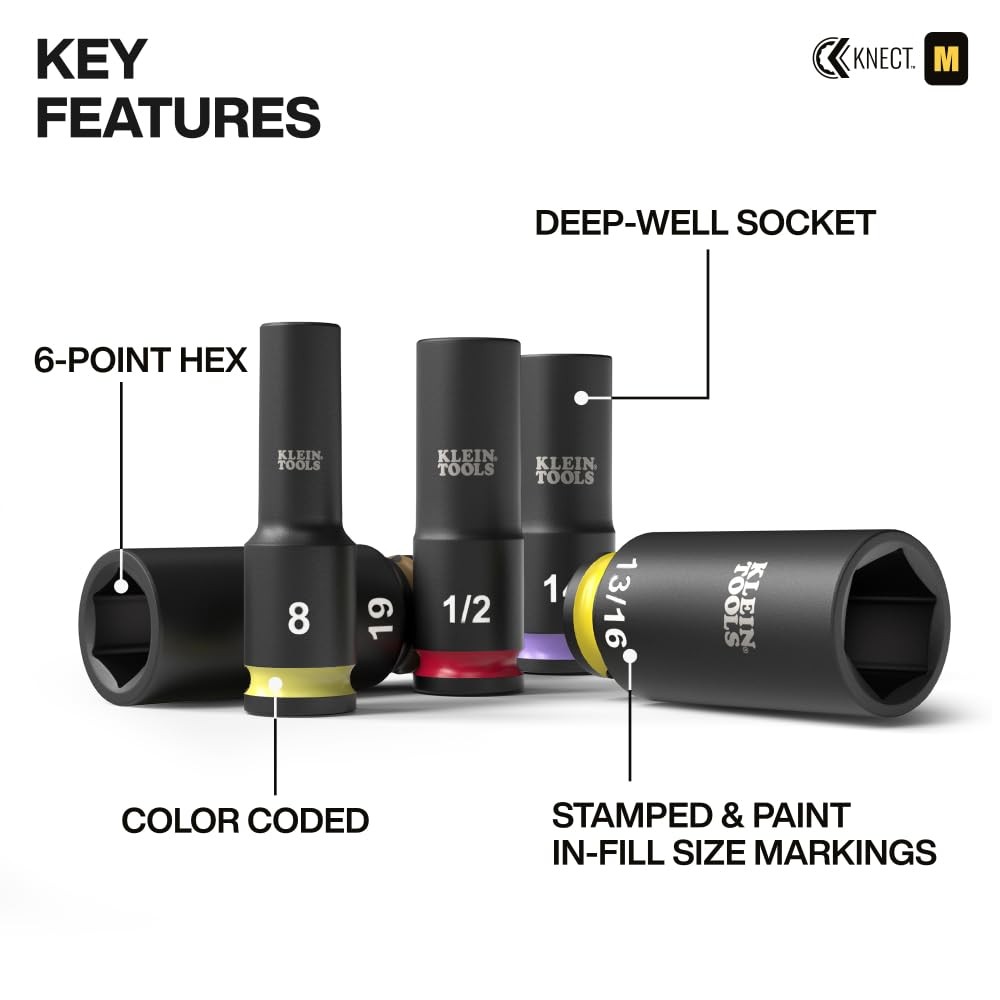 Klein Tools 65121IMPCT KNECT Deep-Well 3/8-Inch Drive Impact