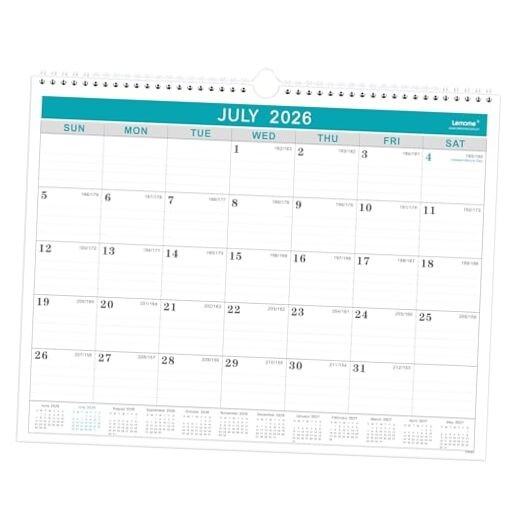 Calendar 2026-2027, 18 Months from July 2026 to December Medium green calendar