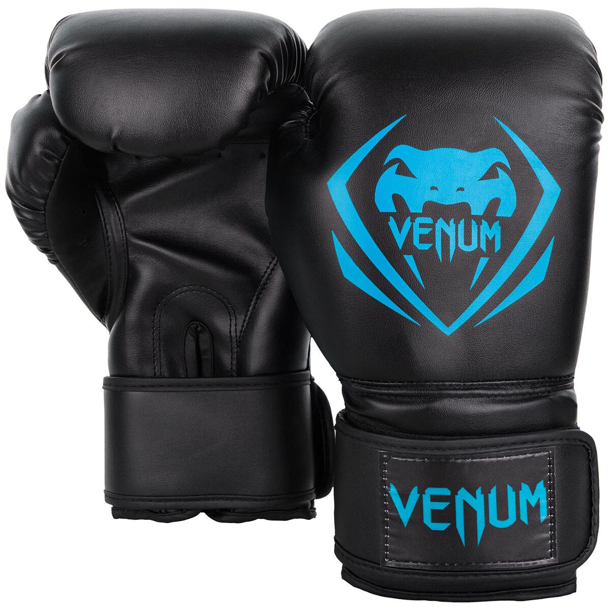 Venum Contender Hook and Loop Training Boxing Gloves - Black/Cyan