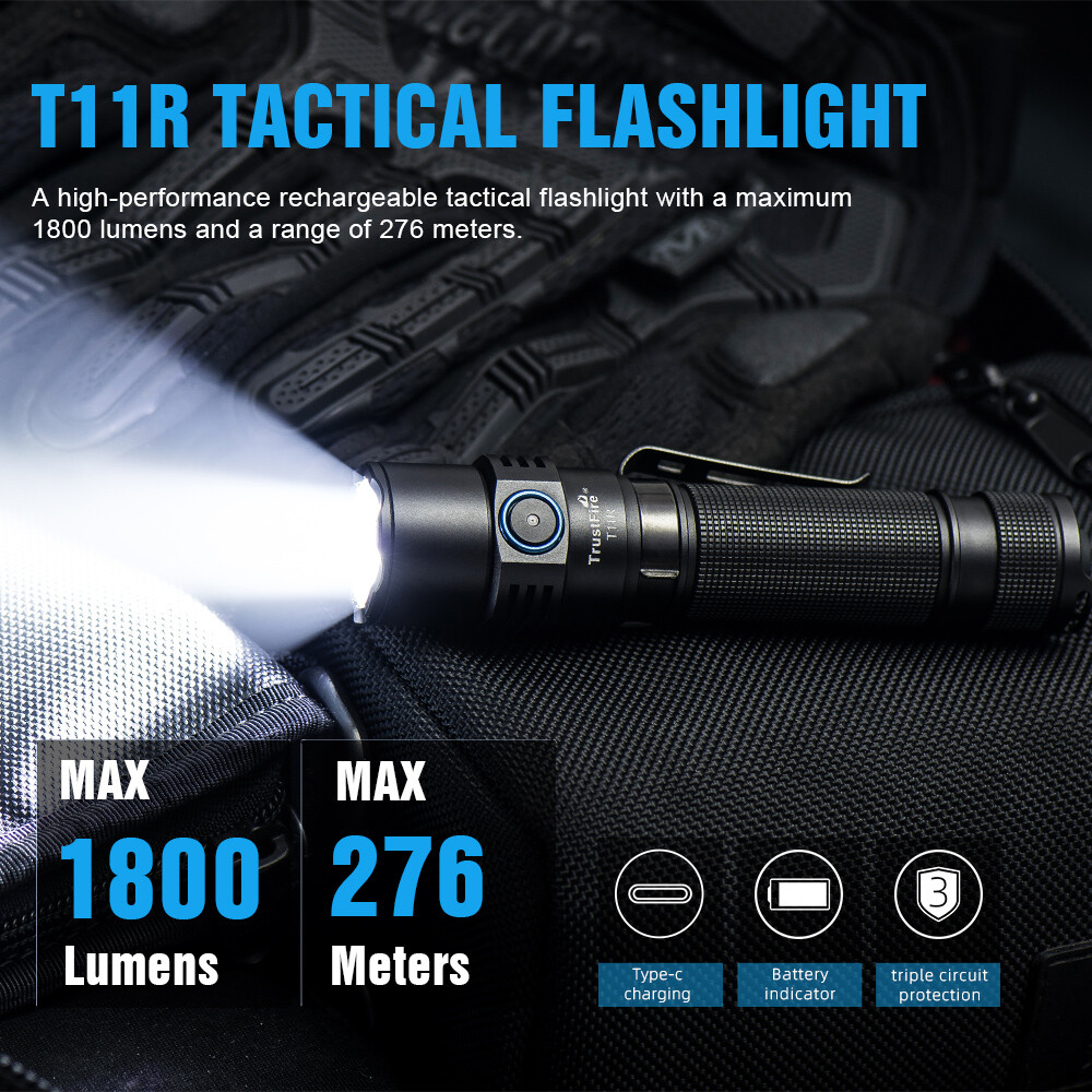 Trustfire T11R Tactical EDC Flashlight Type-c Rechargeable Torch 1800Lumen US