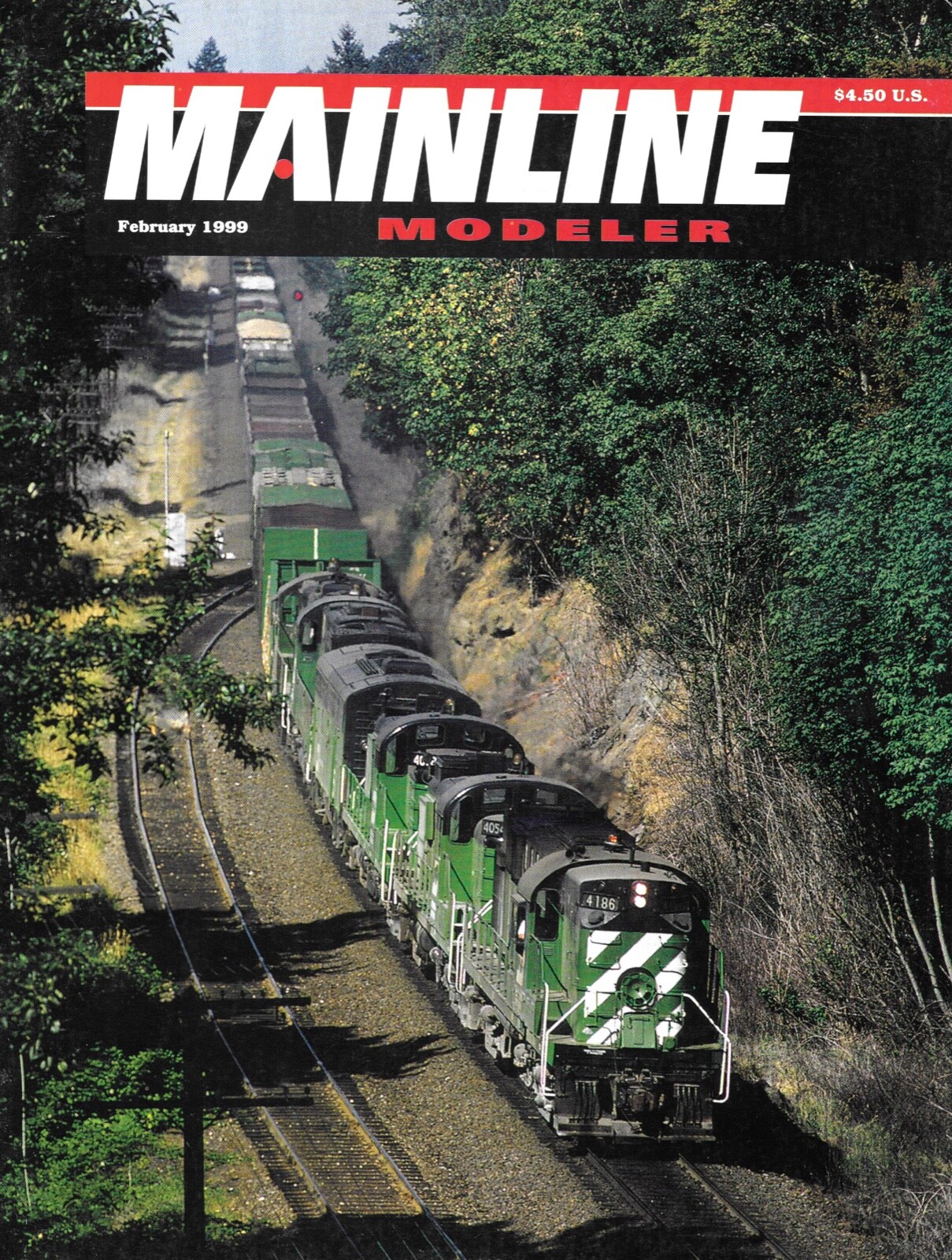 Mainline Modeler Feb 99 BC Rail Centerbeam CP GP9 Gondola New Haven G-4a Trees