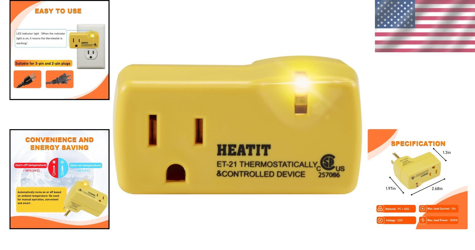 ET-21 Thermostatic Outlet with LED Indicator: Automatic Temperature Control