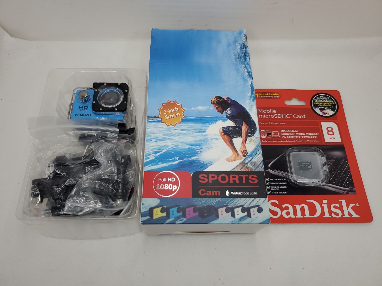 New Sports Cam 1080P Full HD 2.0 Inch Screen Waterproof 30M Action Camera W/ SD