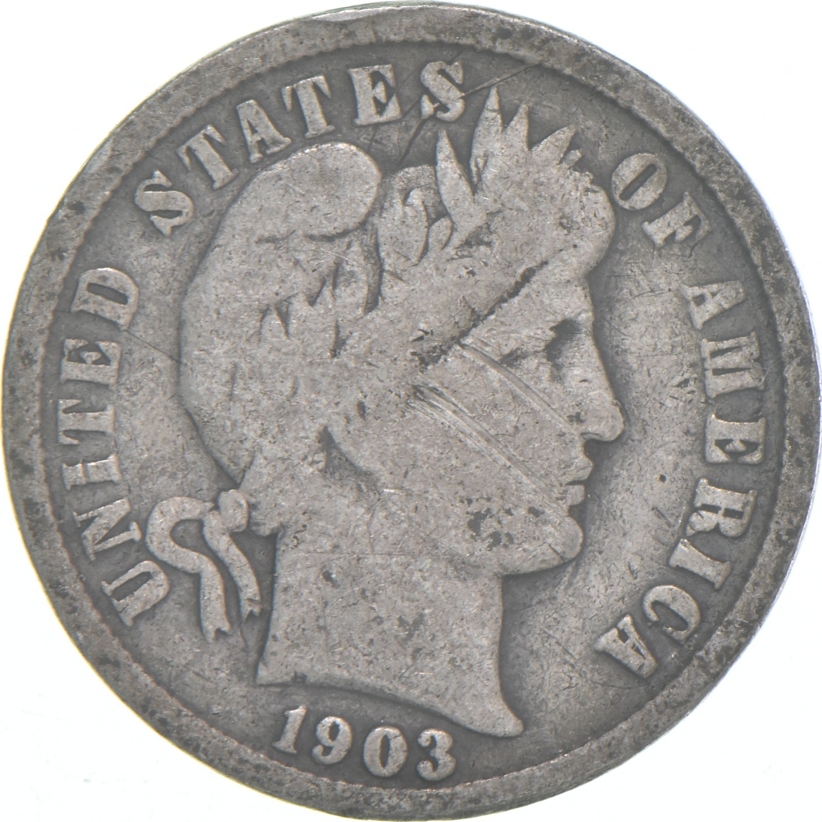 1903-P Barber Dime 90% Silver Average Circ