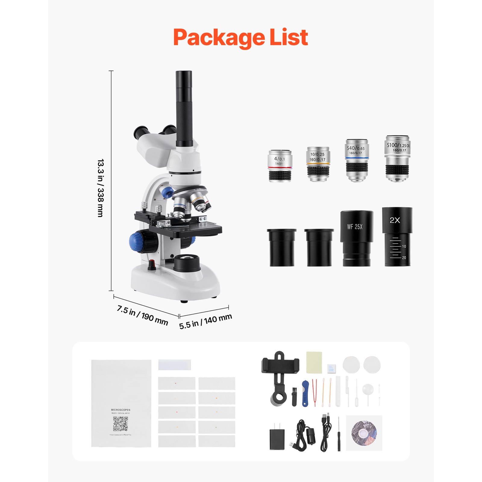 Uimoso Trinocular Compound Microscope Kit with 40-5000X Magnification