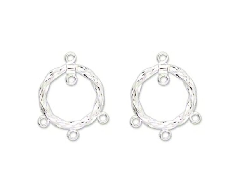 2 Sterling Silver 15x2mm Twisted Round Chandelier Earring Links with 3 Loops *