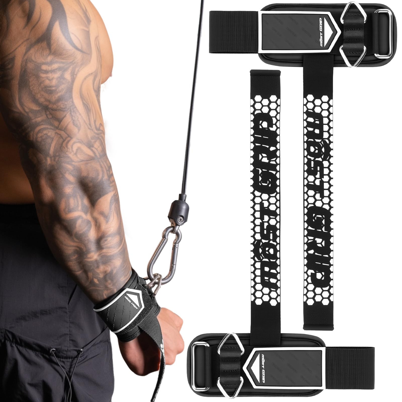 MOST GRIP Drip Glue Non-Slip Wrist Straps for Weightlifting, Black-White