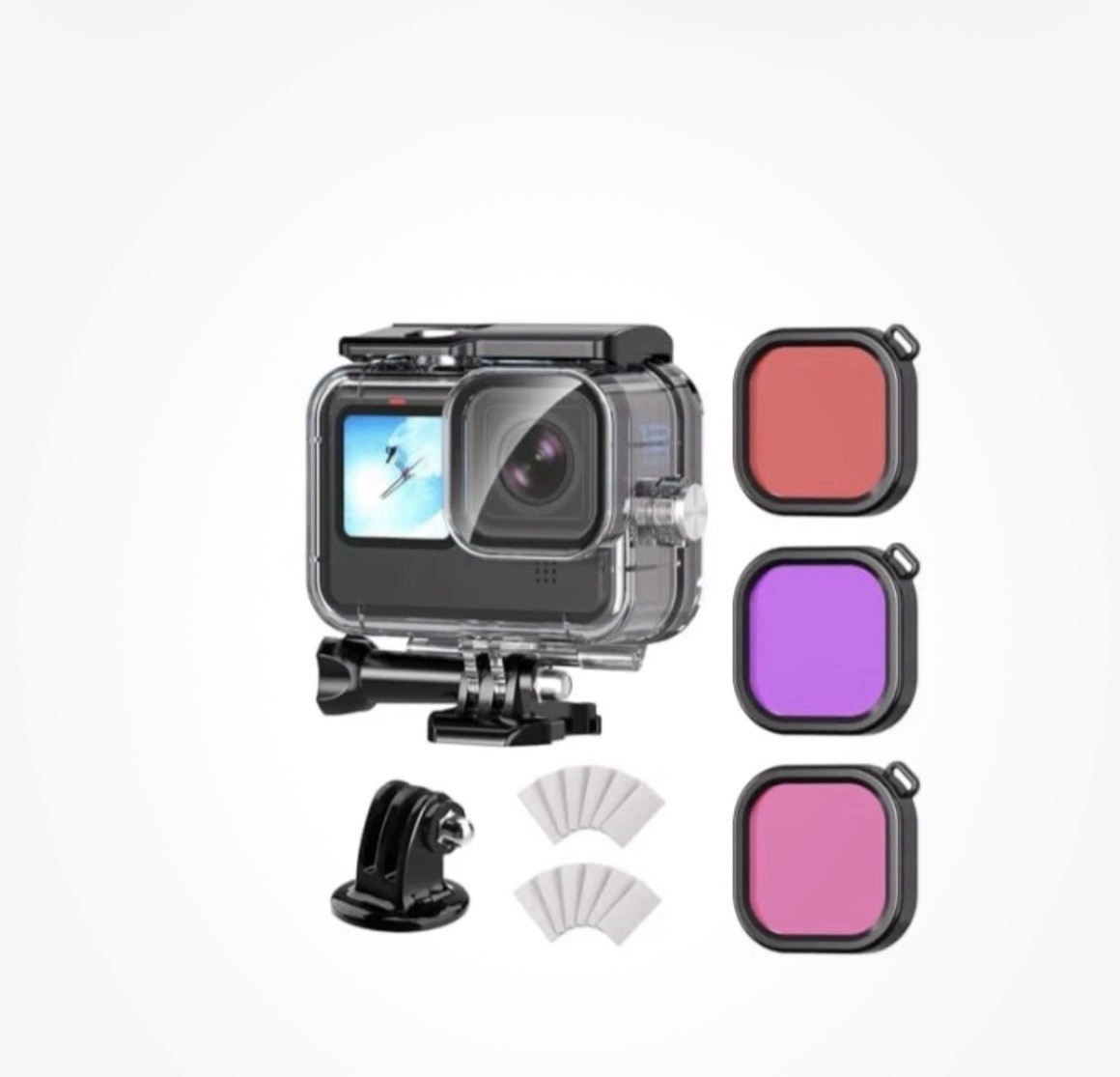 Pink Waterproof Housing For GoPro 9/10/11/12 W/ 3 Dive Filters Anti Fog Lens New