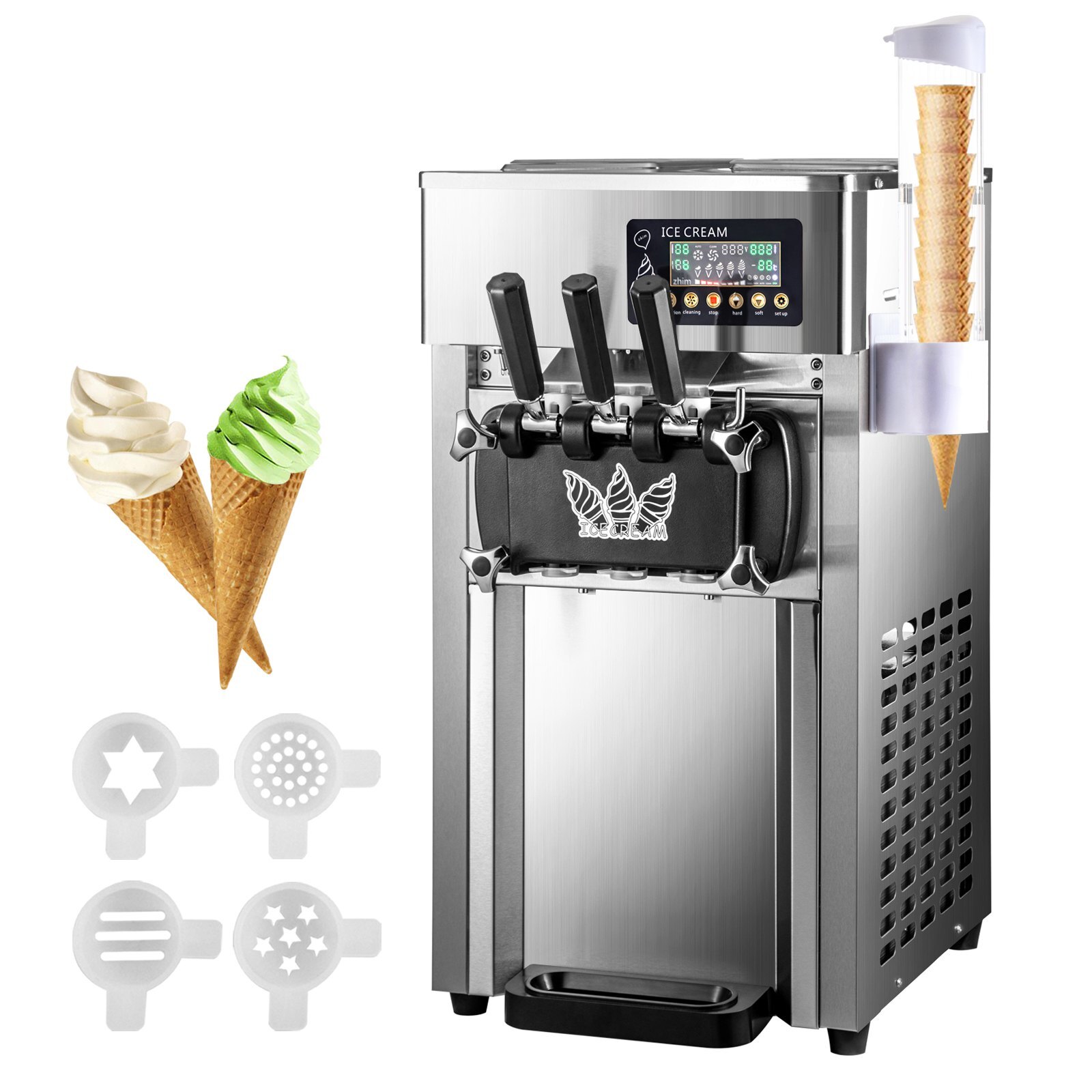 SIHAO Countertop 1200W 2+1Flavor Soft Serve Ice Cream Machine Maker 5Gal/H LCD