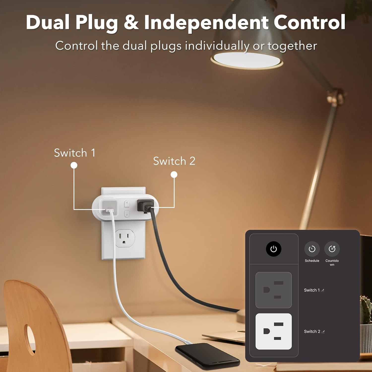Smart Plug 15A, Wifi&Bluetooth Outlet Extender Dual Socket Plugs Works with Alex