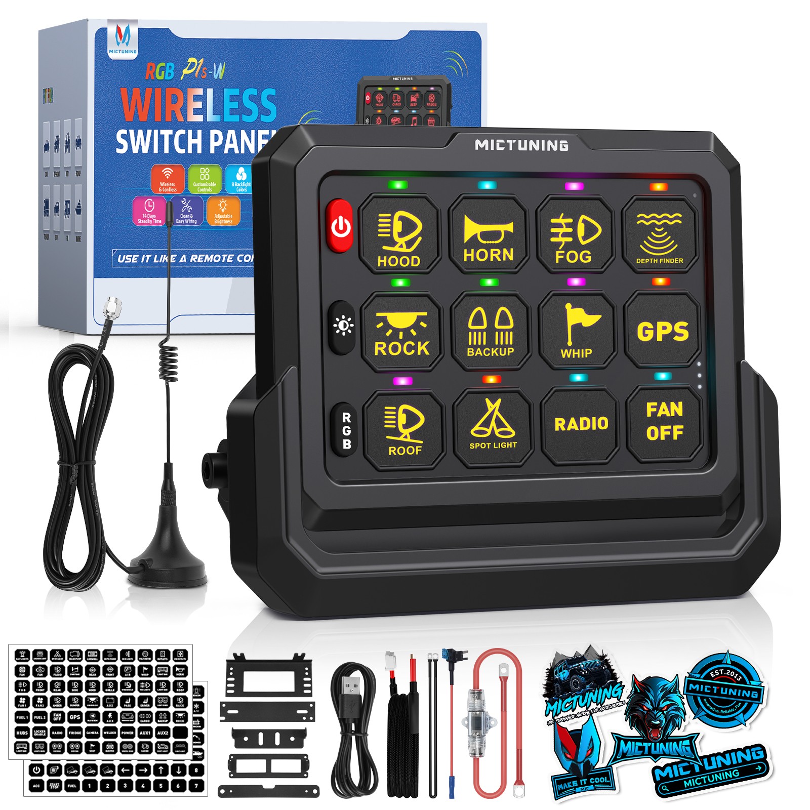 Wireless RGB Switch Panel Toggle Momentary Strobe 80A/60A Circuit Relay System