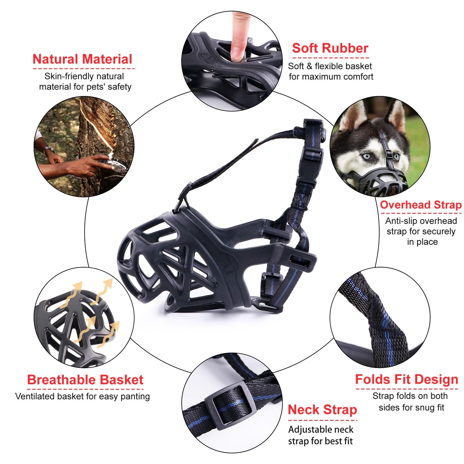 Dog Muzzle, Breathable Basket Muzzles for Small, Medium, Large and X-Large Ag...