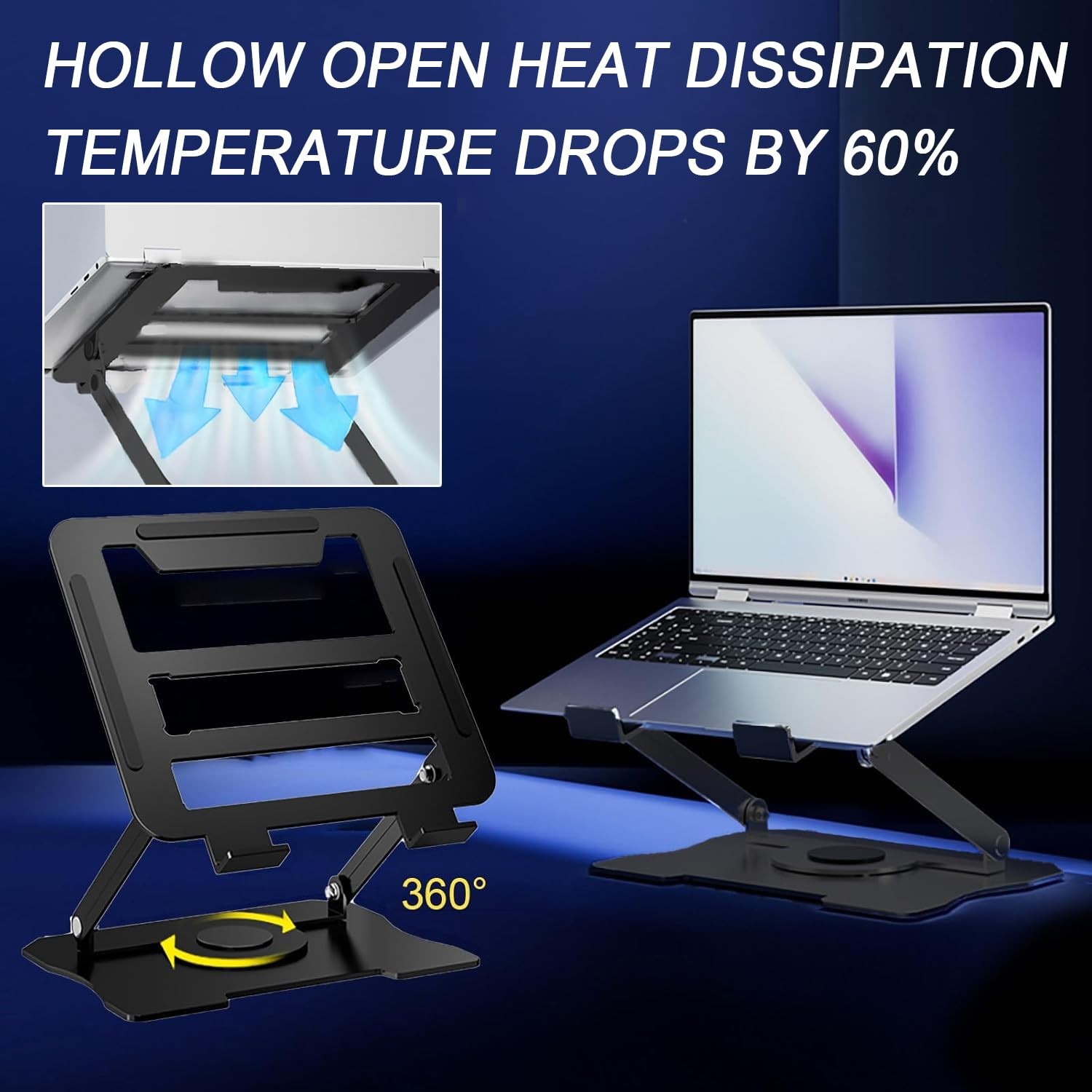 Adjustable Laptop Stand, Portable 360° Rotating & Foldable Metal Laptop Riser...