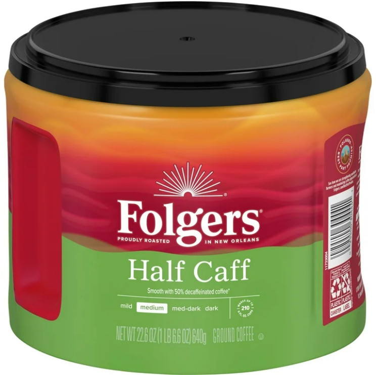 4 Pack Folgers Half Caff Medium Roast Coffee, 22.6 oz Canister