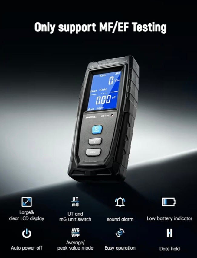 ERICKHILL, EMF Meter, Detects Electric and Magnetic Fields, Handheld Digital