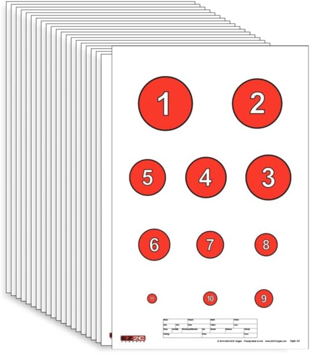 25 EZ2C Targets Style 20/RD7: Reducing Circles Paper Shooting Targets Made in US