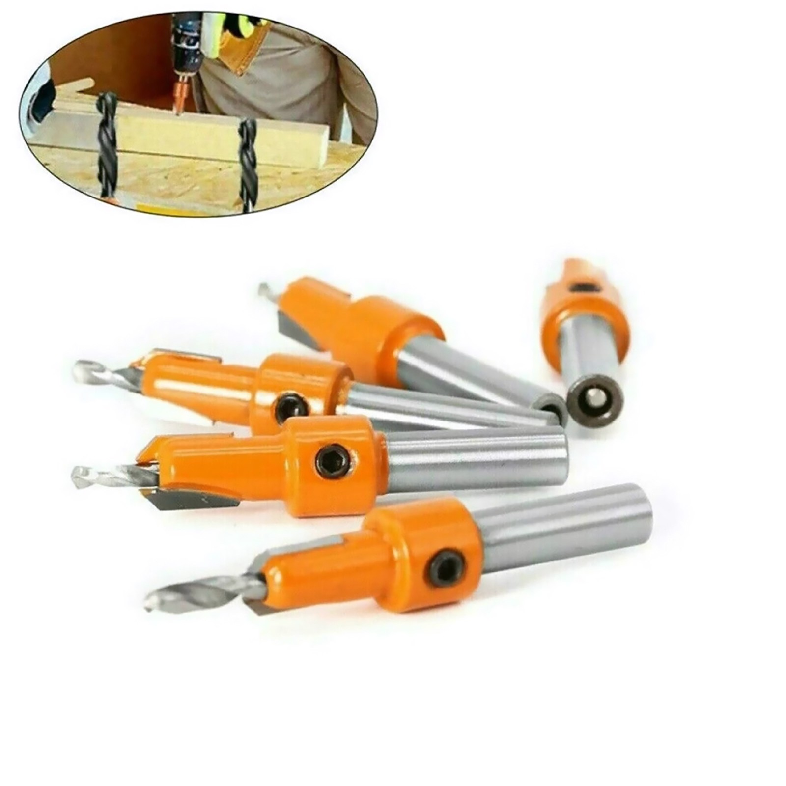 5pcs Countersink Drill Bits with Replaceable Hexagon Handle for Easy Maintenance