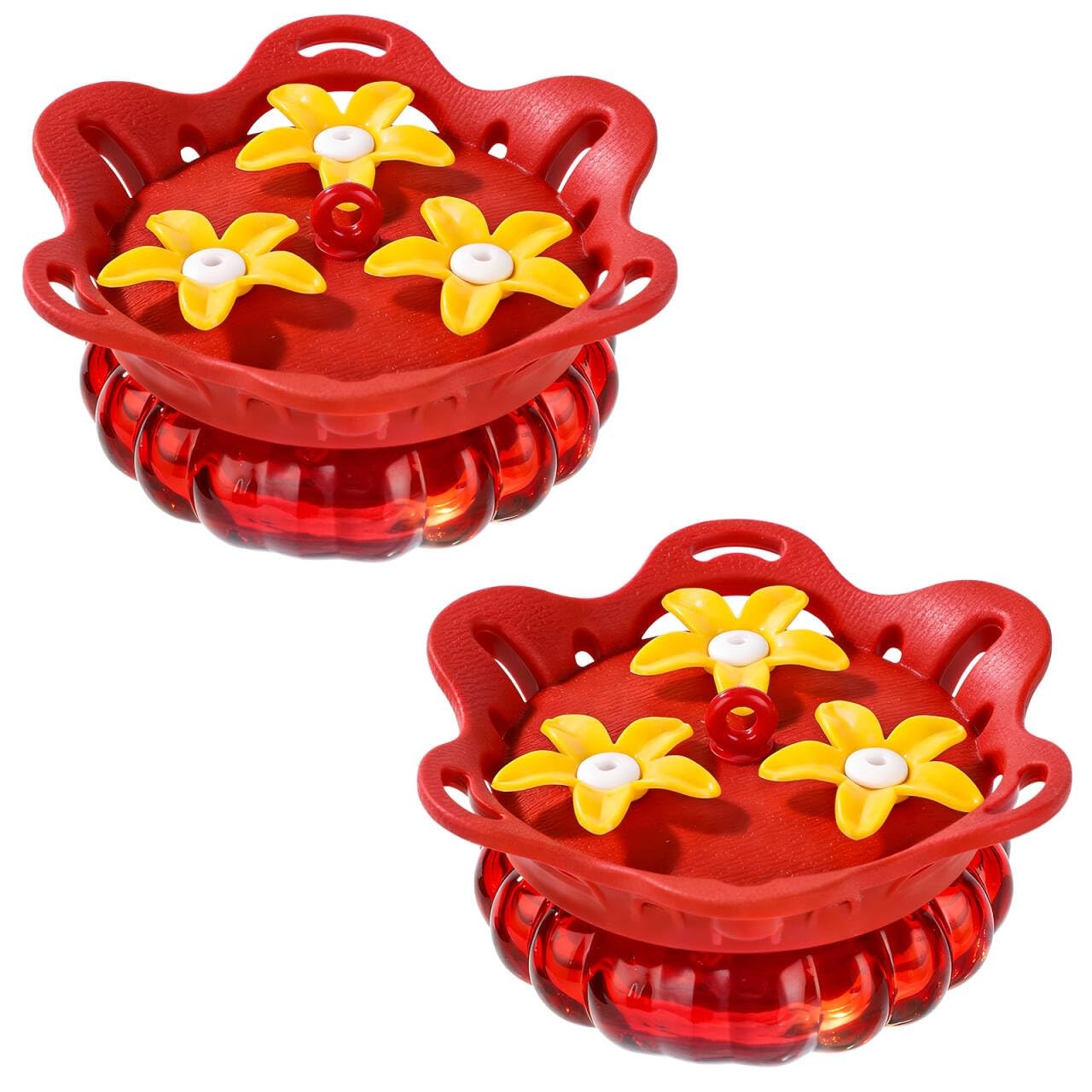 Fchstaer Set of 2 Glass Hummingbird Feeders for Outdoors 3.4 oz, Red-2