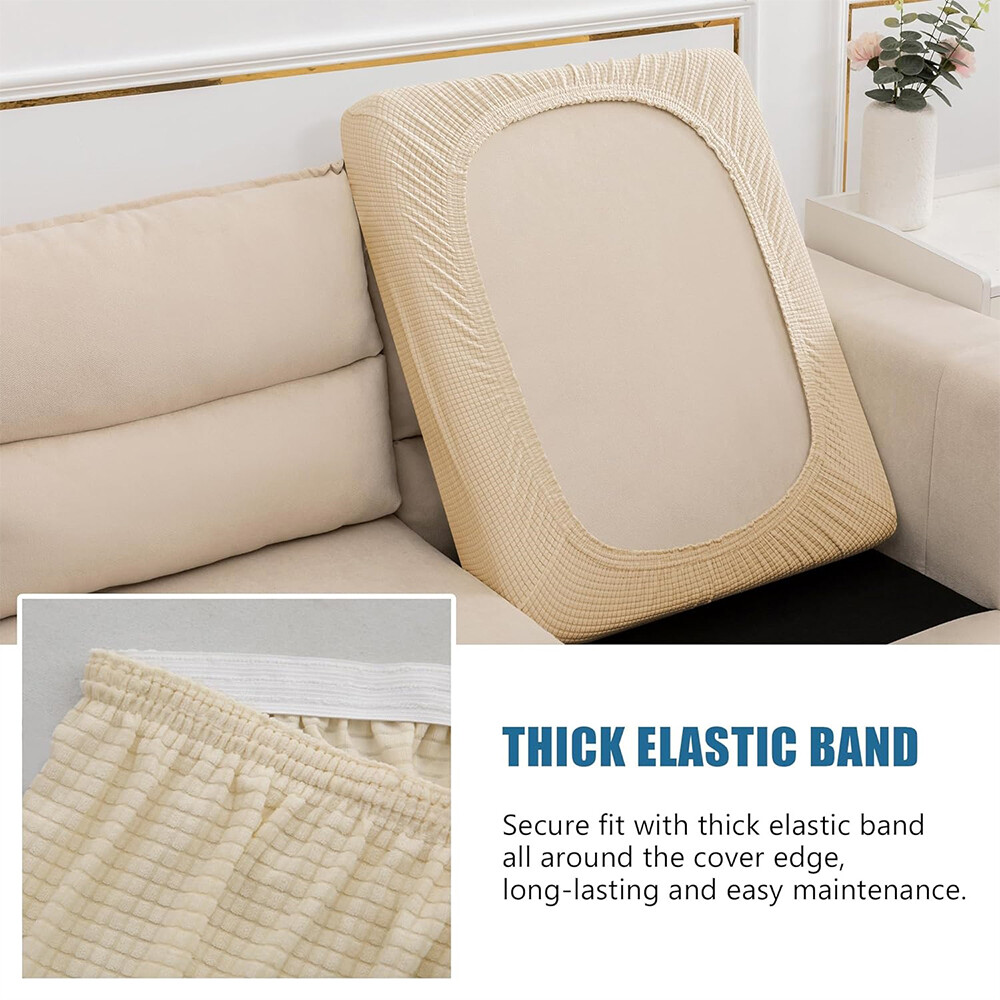 3Pcs Washable Couch Cushion Covers Sofa Stretch Seat Cover Thick Jacquard Fabric