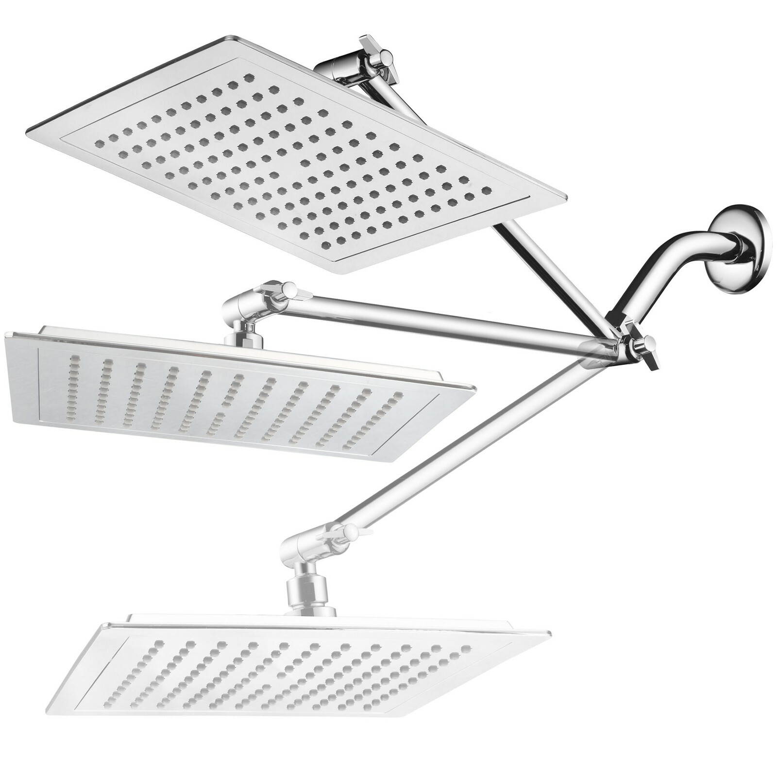 AquaSpa 9'' Chrome Square Rain Shower Head w/ 11 Inch Adjustable Extension Arm