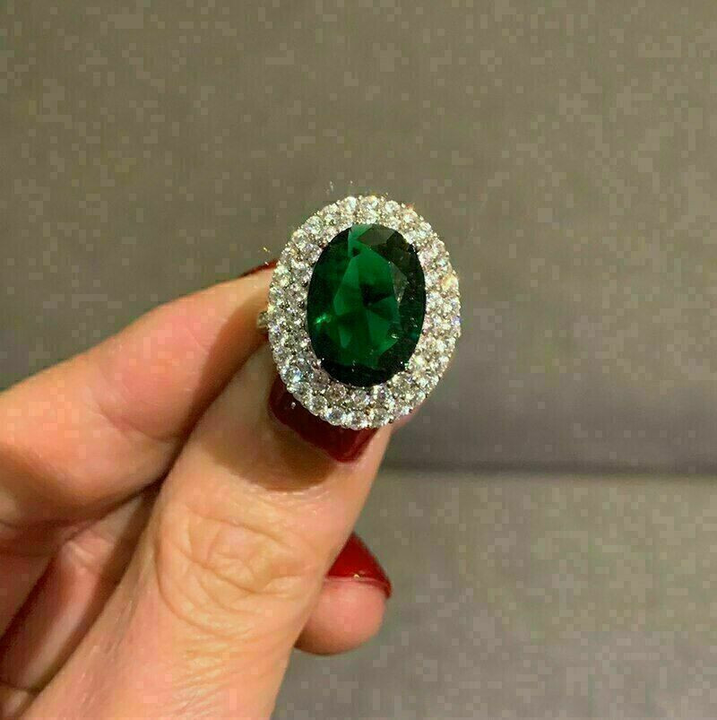 2.00Ct Lab-Created Emerald Halo Women's Engagement Ring 14K White Gold Over