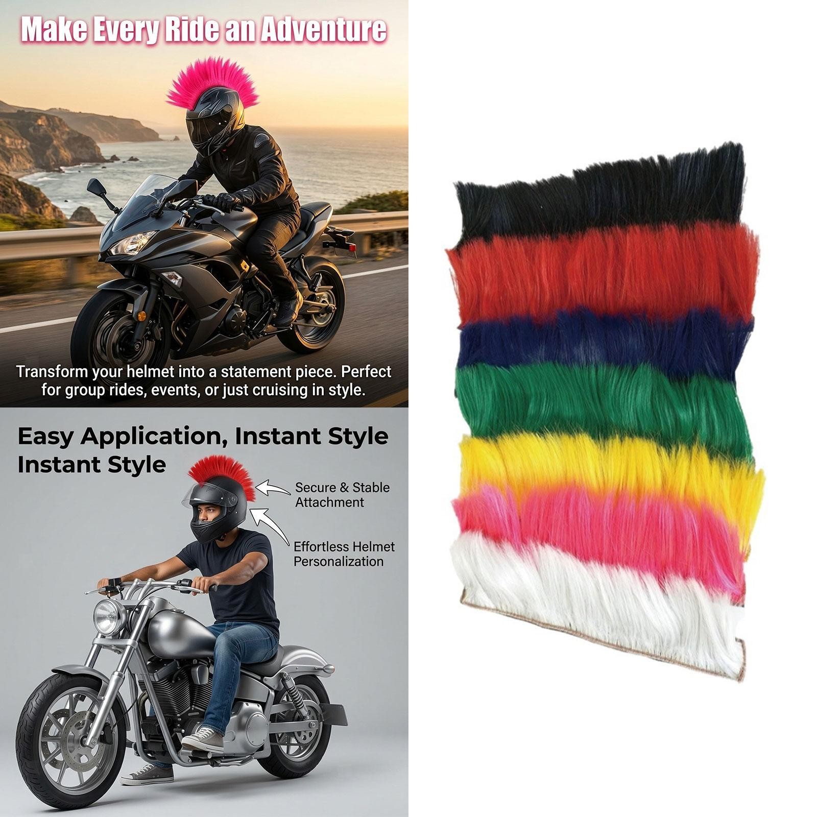 Helmet Wig Decoration Cockscomb Wig Unique Funny Easy Installation Helmet Mohawk