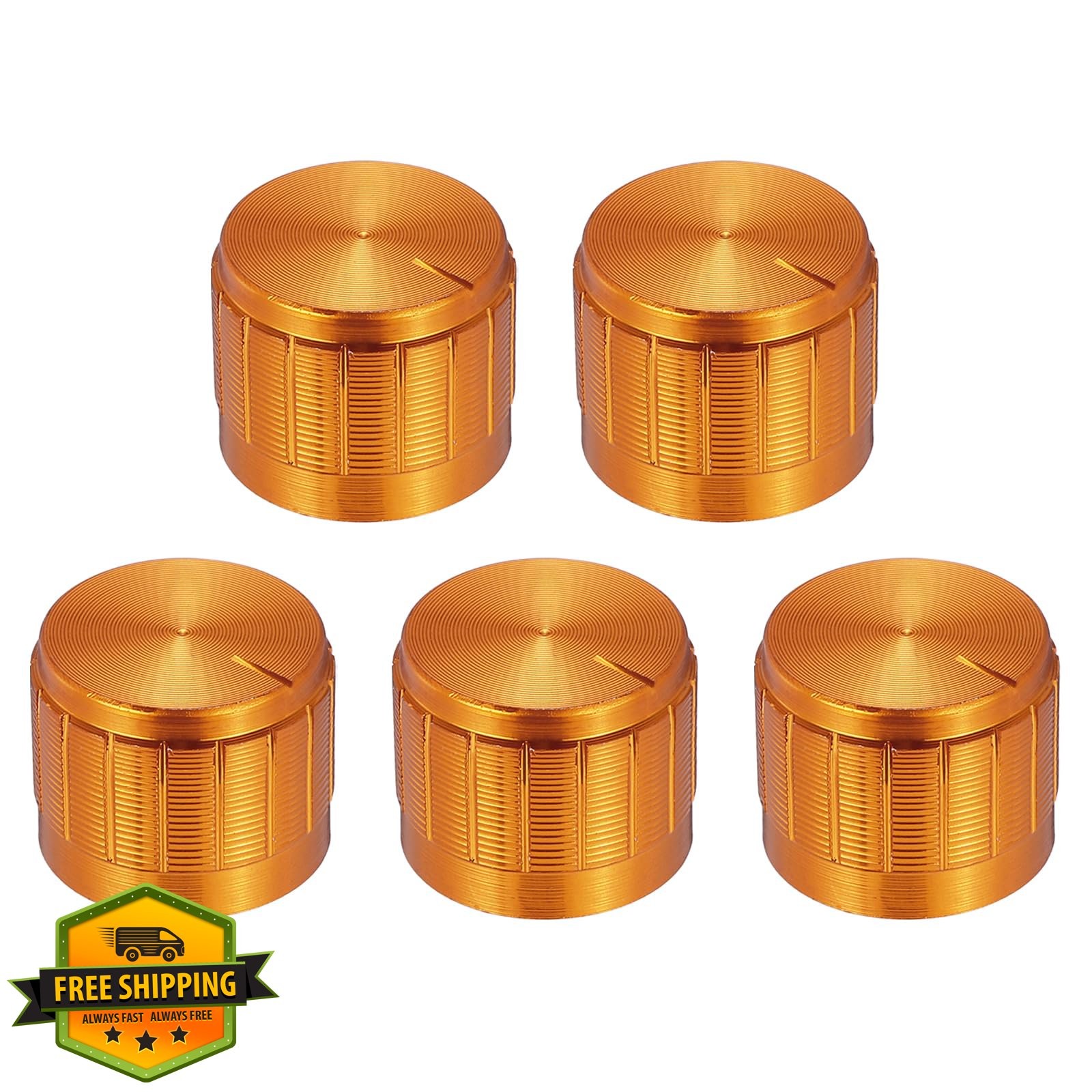 uxcell 5pcs Potentiometer Knob Knurled Shaft Golden Aluminum 6mm Shaft Dia. R...