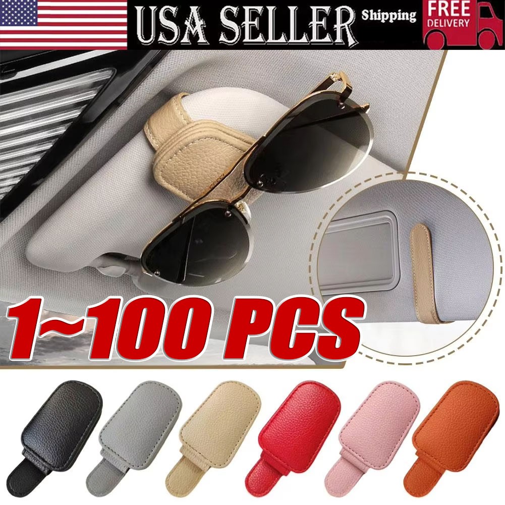 Magnetic Leather Sunglasses Holder For Car Sun Visor Eyeglass Hanger Clip Lot