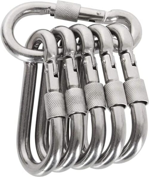 Locking Carabiner Clips, Stainless Steel Spring Snap Hook Locking 2.36 Inch 6PC