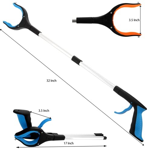 3 Pack 32" Foldable Grabber Reacher Tool for Elderly - 3 Colors