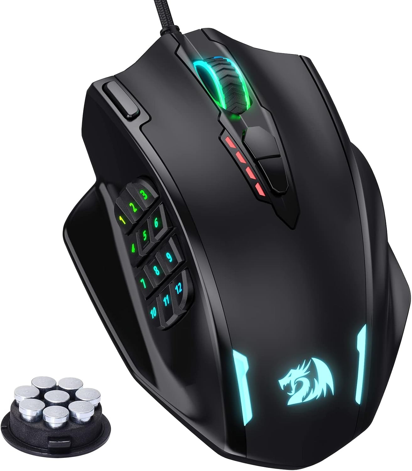 Redragon M908 Impact RGB LED MMO Gaming Mouse with 12 Side Buttons, Black