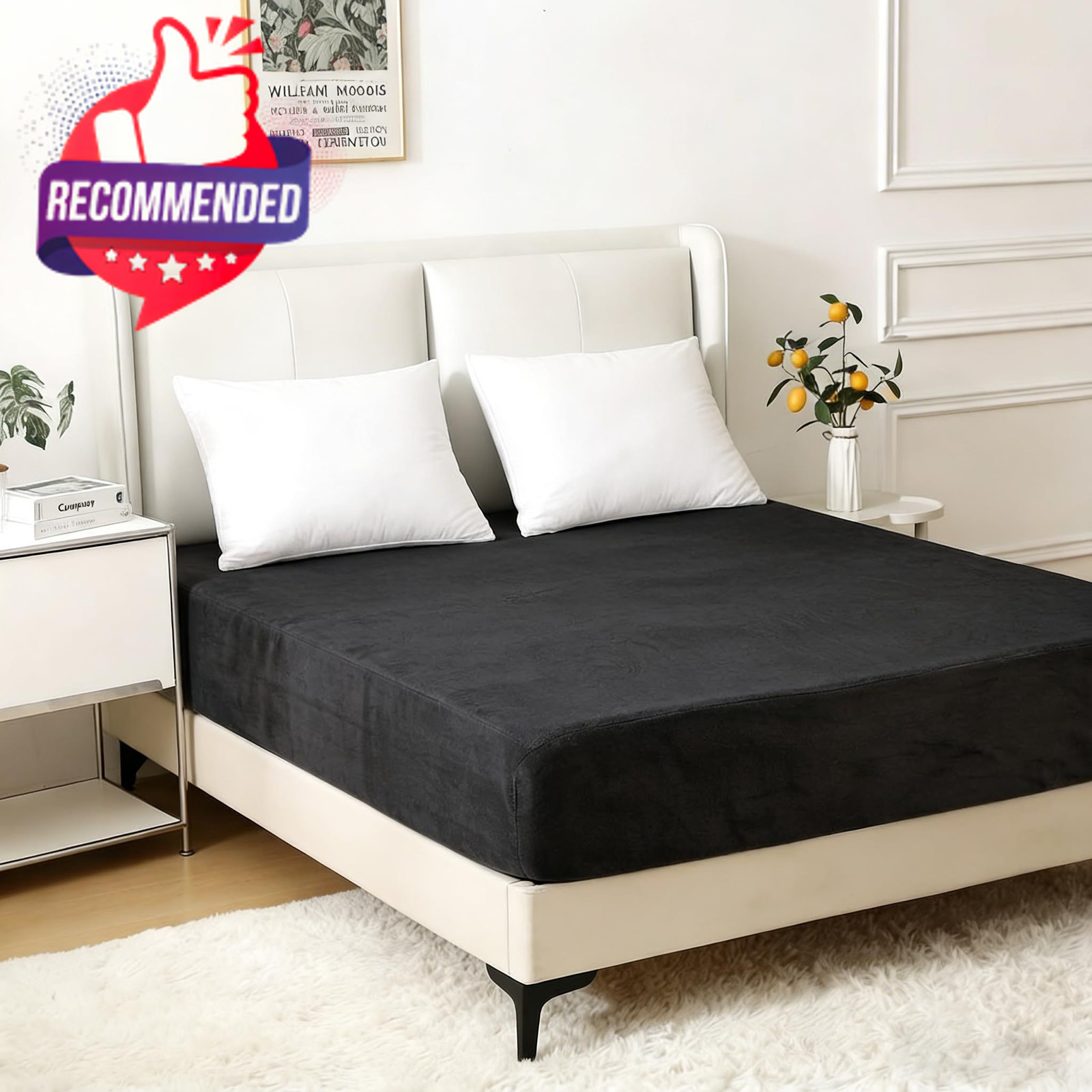 Queen Velvet Fleece Fitted Sheet - 16" Size (60"x80"), Black