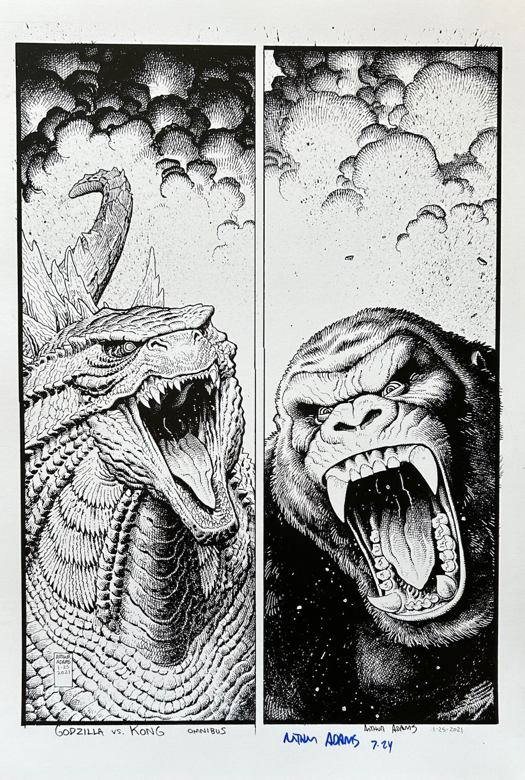 ARTHUR ADAMS rare GODZILLA & KING KONG art print SIGNED limited B/W LAST TWO!