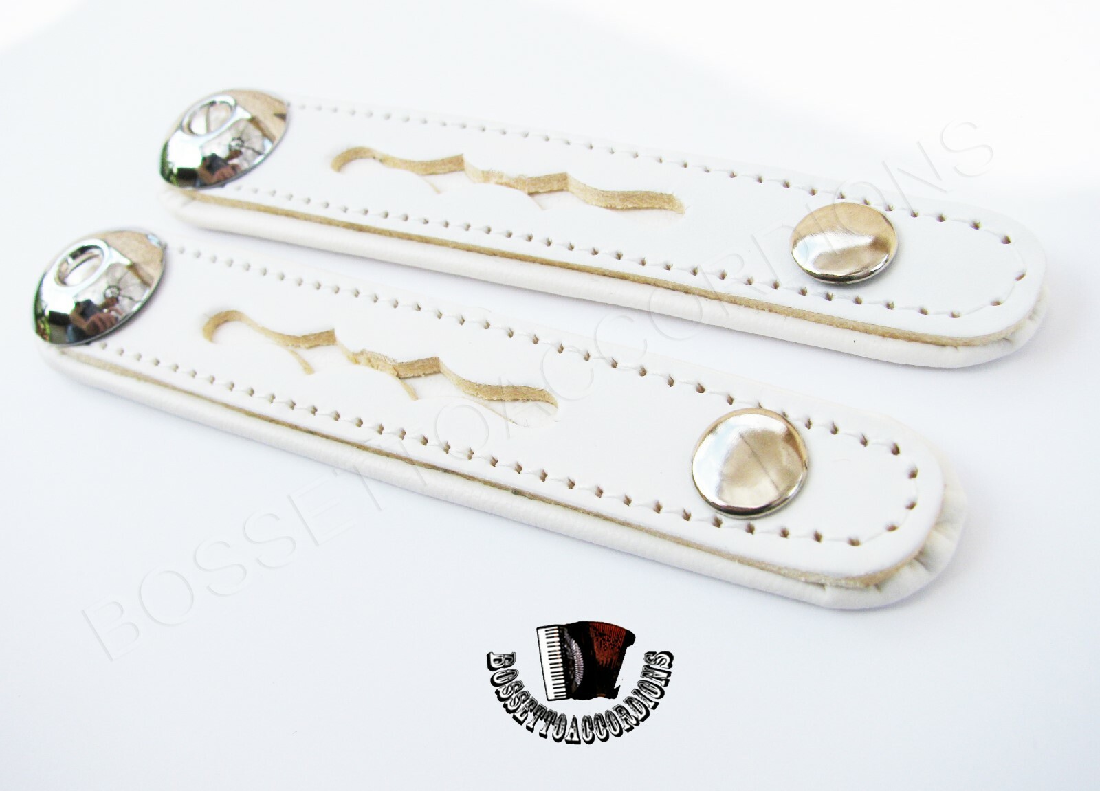 Accordion Bellow Straps White Pair w/Hardware Balghalter, Balgriemen